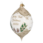 Personalized Taupe Winter Holly Drop - Baby's First Christmas | Hand-Painted Glass Ornament | Blubom 2027-037