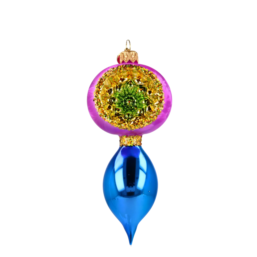 Petite Reflector Drop in Fuchsia & Cobalt | Hand-Painted Glass Ornament | Blubom 2027-041
