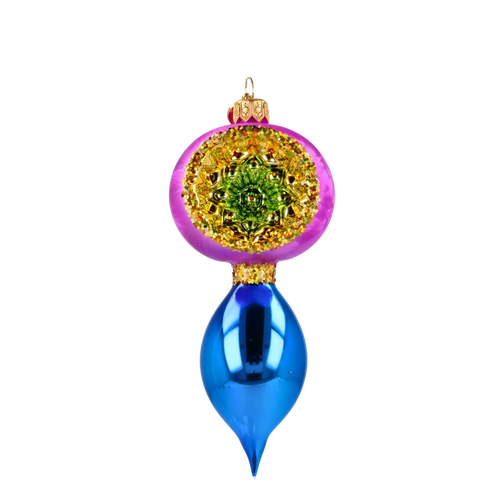 Petite Reflector Drop in Fuchsia & Cobalt | Hand-Painted Glass Ornament | Blubom 2027-041