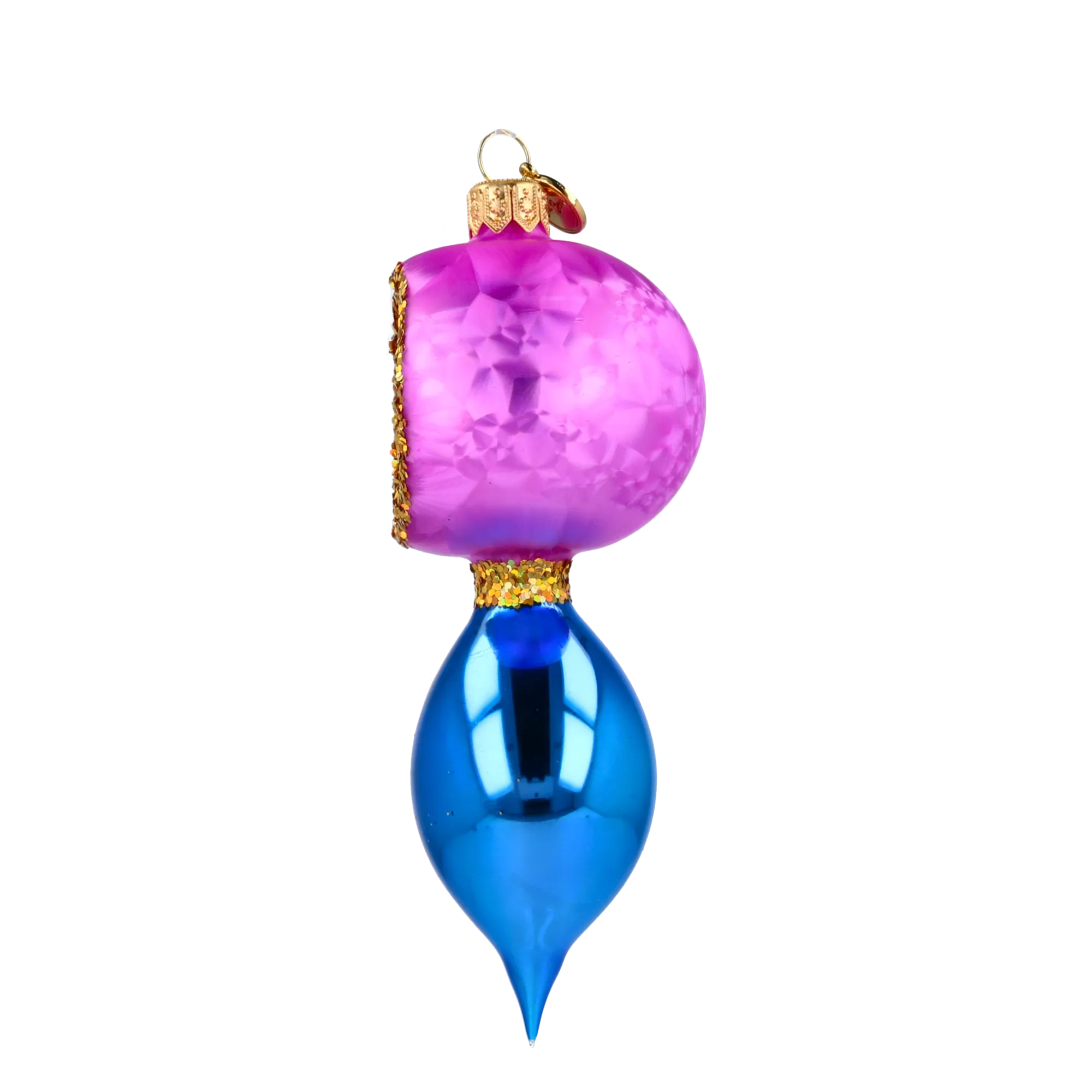 Petite Reflector Drop in Fuchsia & Cobalt | Hand-Painted Glass Ornament | Blubom 2027-041