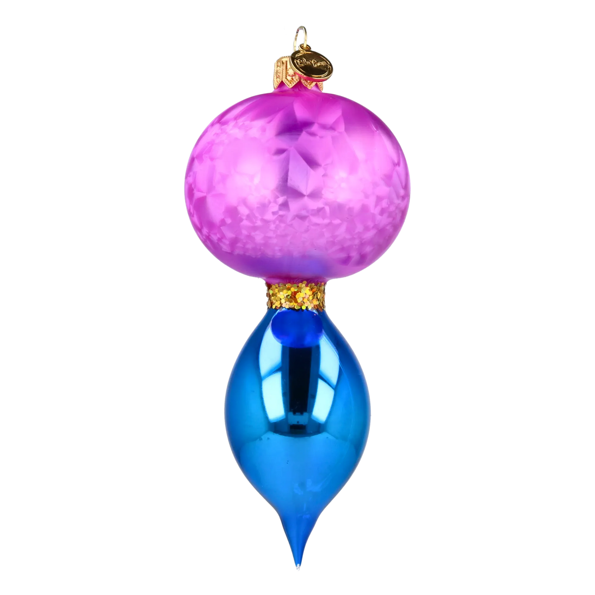 Petite Reflector Drop in Fuchsia & Cobalt | Hand-Painted Glass Ornament | Blubom 2027-041