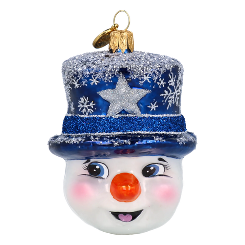 Snowman in a Midnight Top Hat | Hand-Painted Glass Ornament | Blubom 2027-046