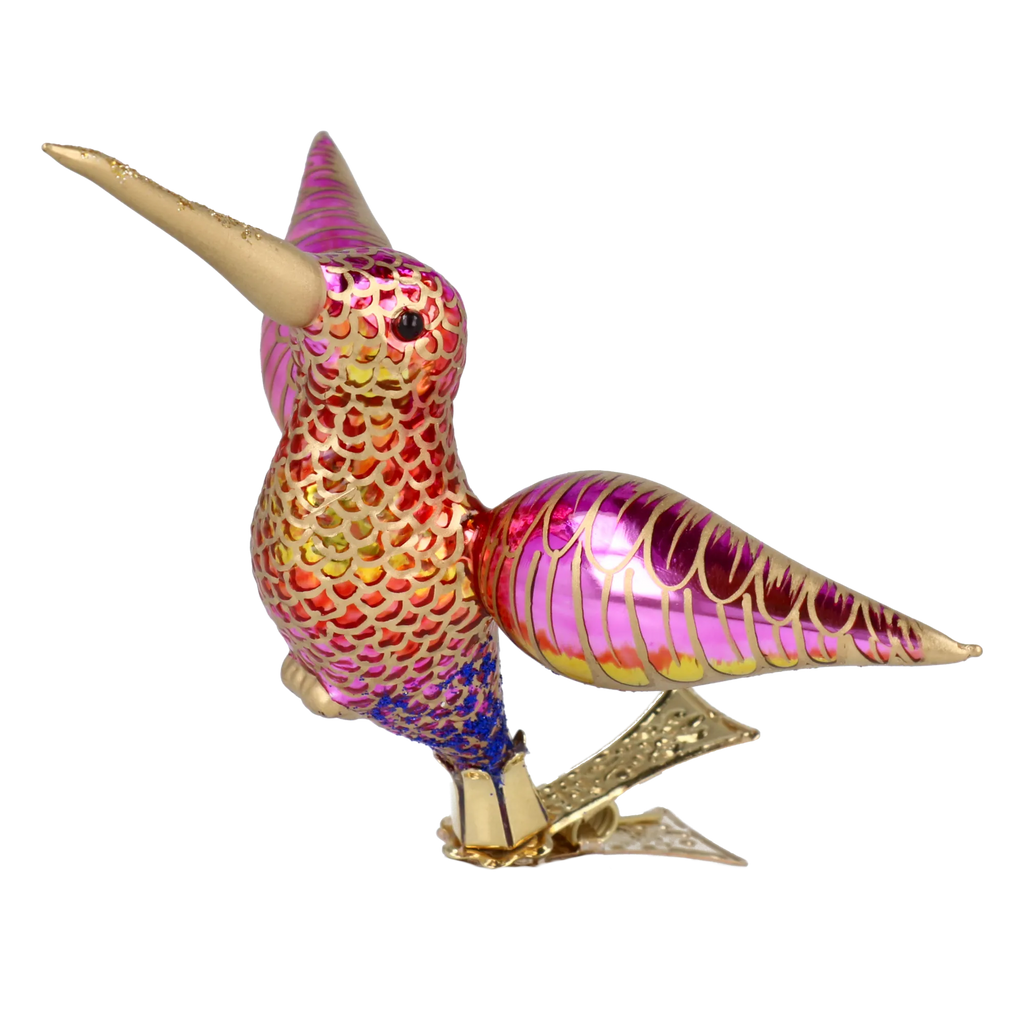 Hovering Hummingbird in Gilt & Magenta | Hand-Painted Glass Ornament | Blubom 2027-047