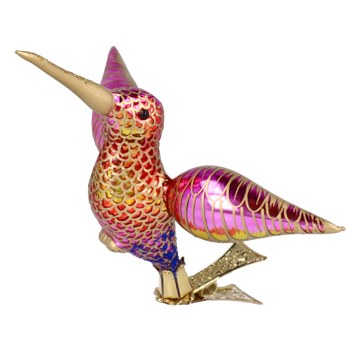 Hovering Hummingbird in Gilt & Magenta | Hand-Painted Glass Ornament | Blubom 2027-047
