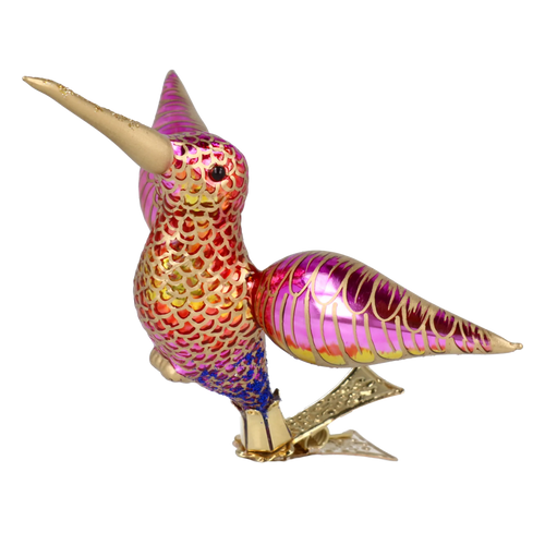 Hovering Hummingbird in Gilt & Magenta | Hand-Painted Glass Ornament | Blubom 2027-047