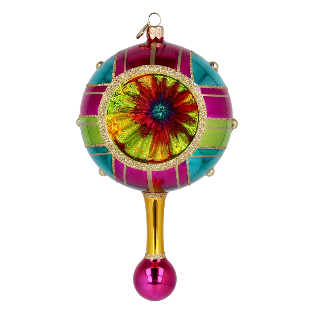 Carnival Reflector Drop on a Scepter | Hand-Painted Glass Ornament | Blubom 2027-048