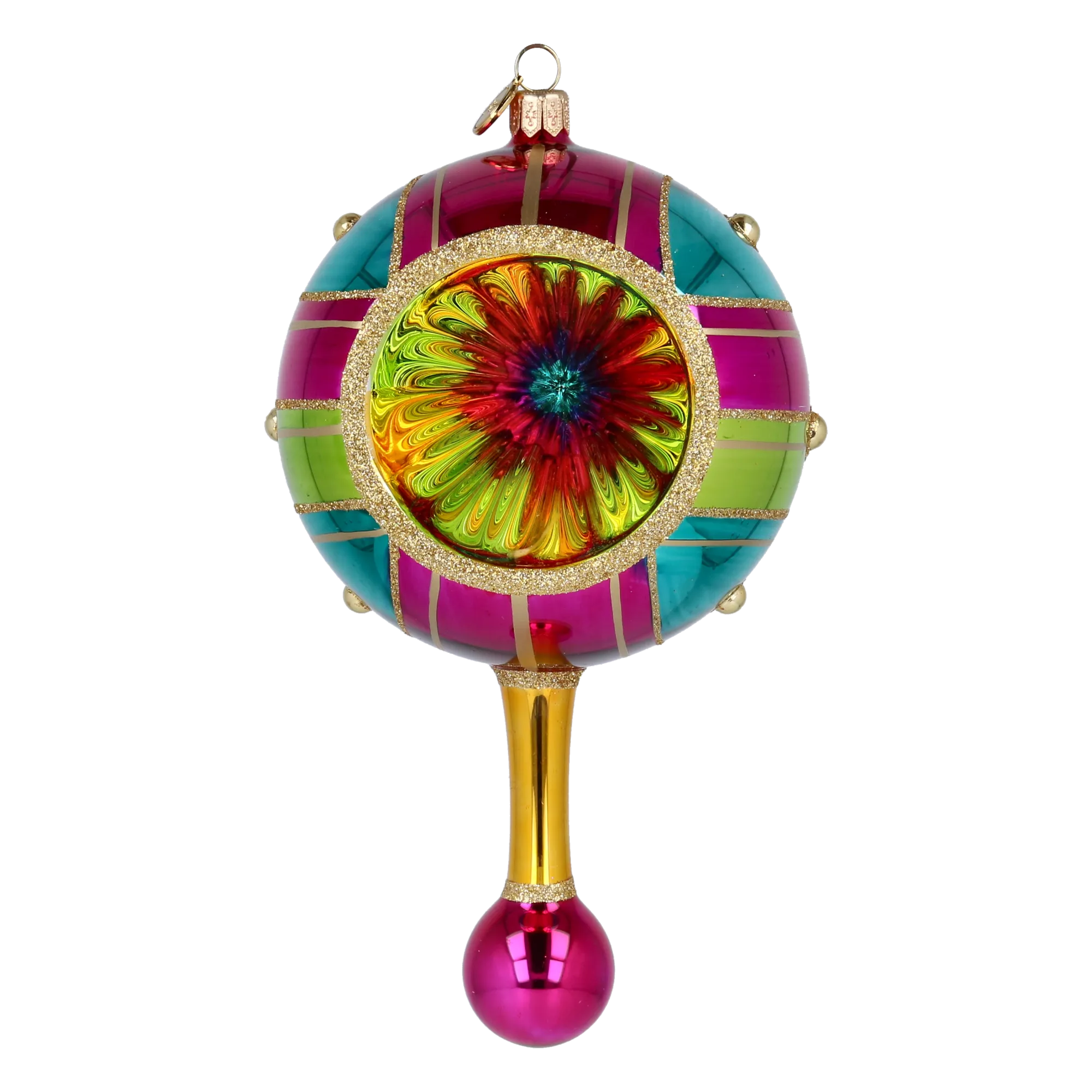 Carnival Reflector Drop on a Scepter | Hand-Painted Glass Ornament | Blubom 2027-048