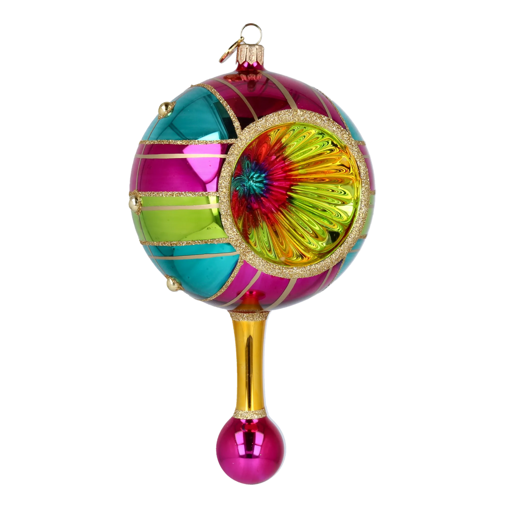 Carnival Reflector Drop on a Scepter | Hand-Painted Glass Ornament | Blubom 2027-048
