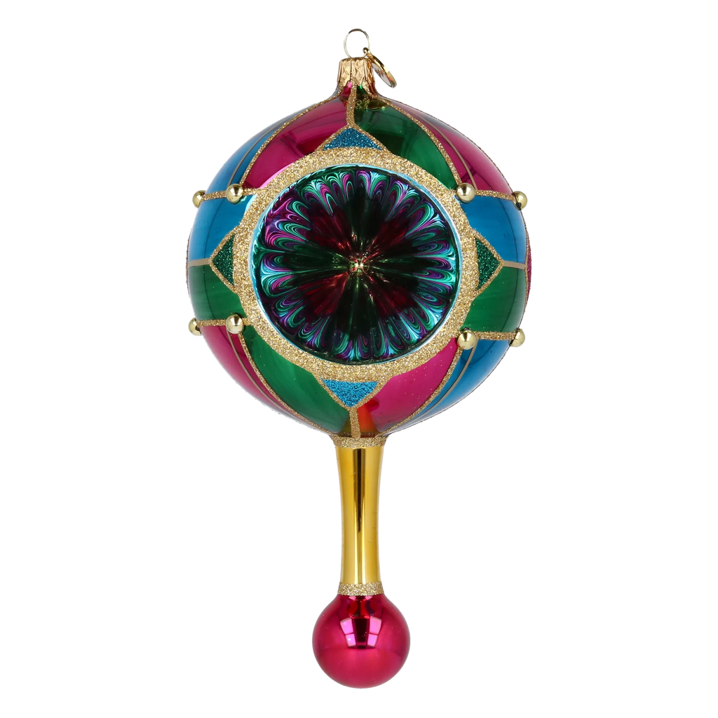 Midnight Jewel Reflector Drop on a Scepter | Hand-Painted Glass Ornament | Blubom 2027-049