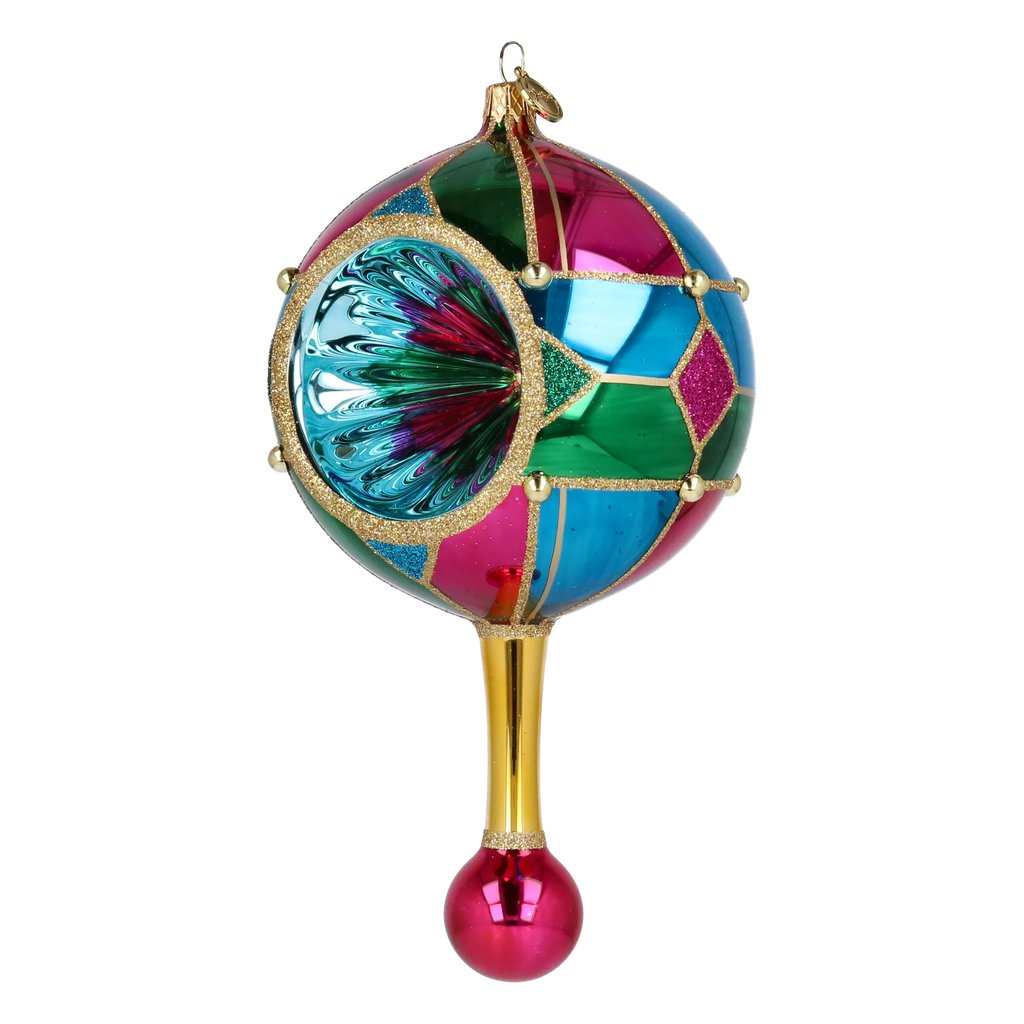 Midnight Jewel Reflector Drop on a Scepter | Hand-Painted Glass Ornament | Blubom 2027-049
