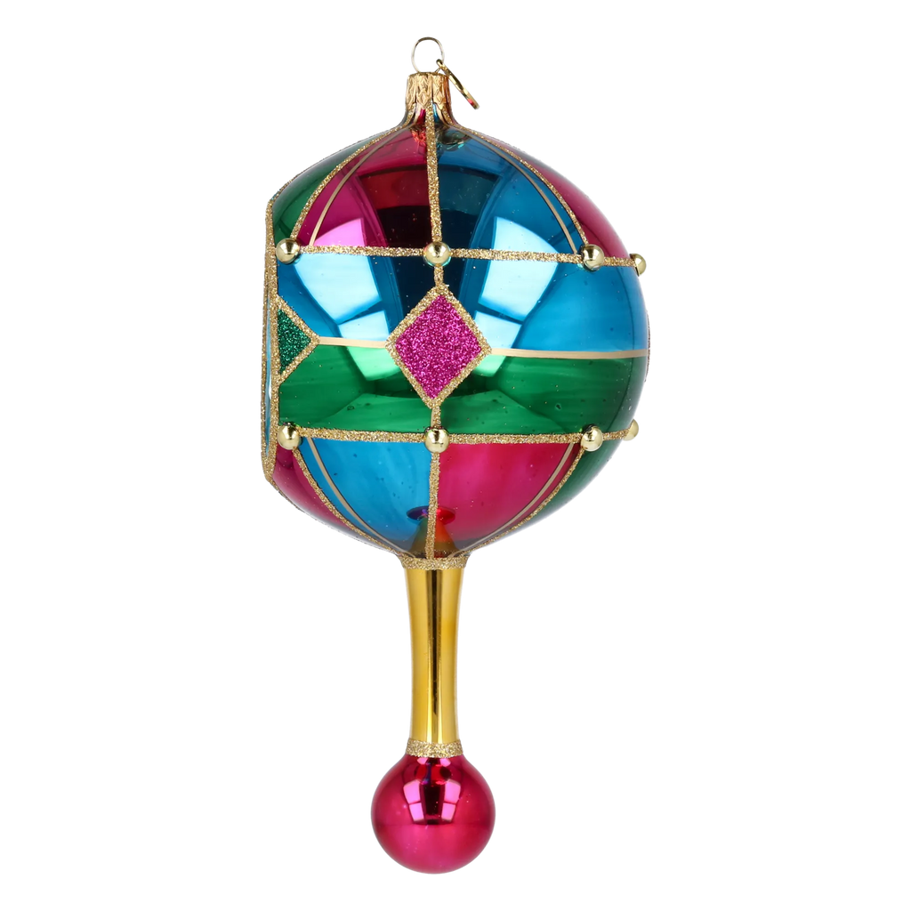 Midnight Jewel Reflector Drop on a Scepter | Hand-Painted Glass Ornament | Blubom 2027-049