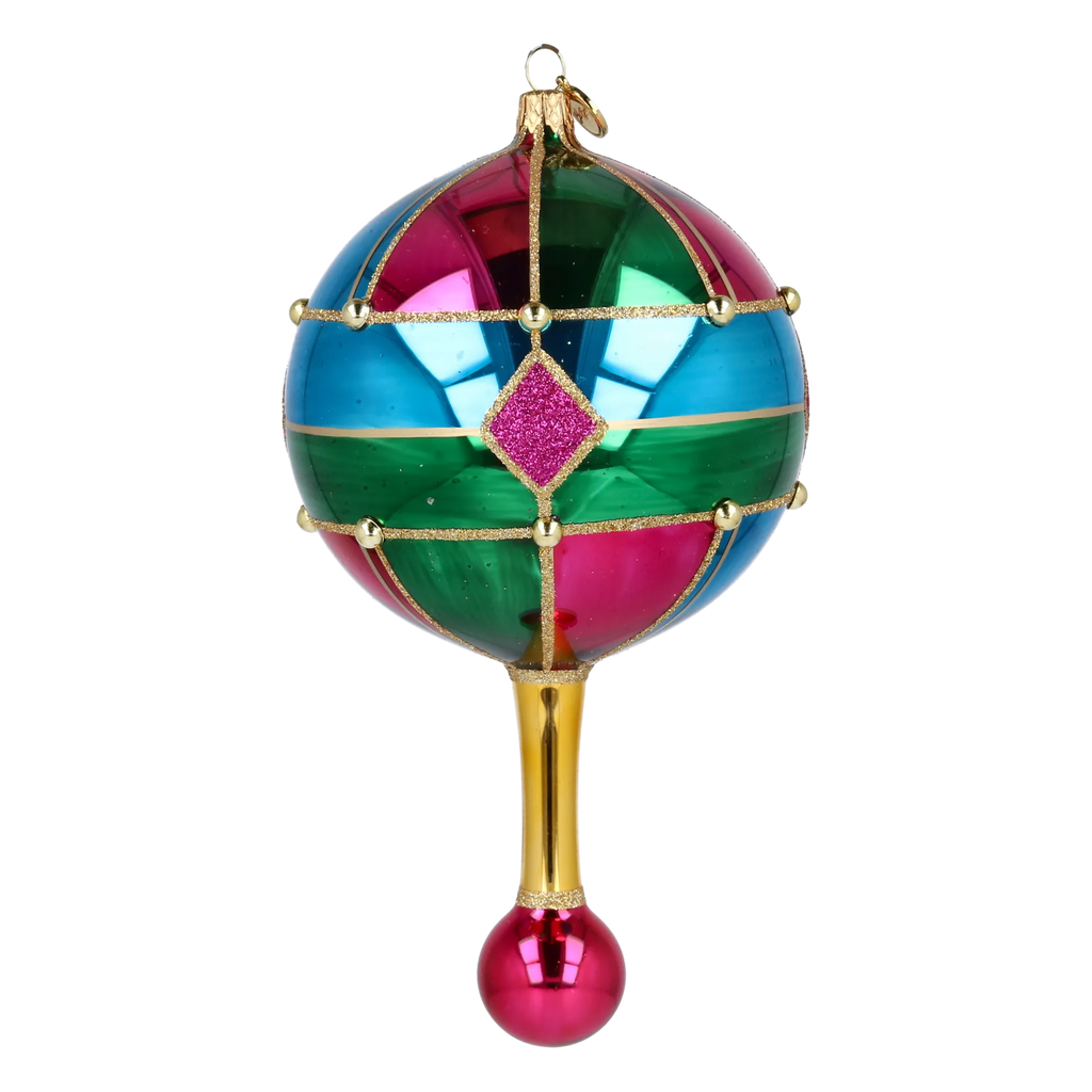 Midnight Jewel Reflector Drop on a Scepter | Hand-Painted Glass Ornament | Blubom 2027-049