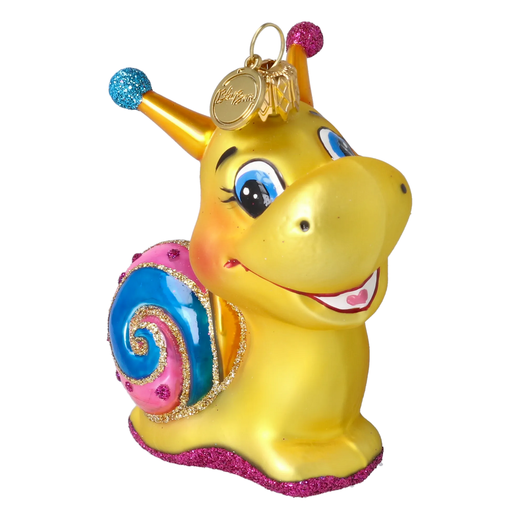 Curious Snail in Marigold & Bubblegum | Hand-Painted Glass Ornament | Blubom 2027-051