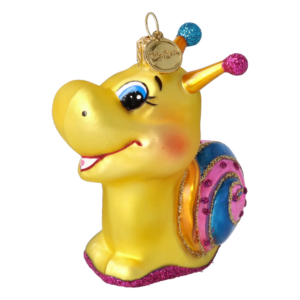 Curious Snail in Marigold & Bubblegum | Hand-Painted Glass Ornament | Blubom 2027-051