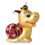 Curious Snail in Honey & Crimson | Hand-Painted Glass Ornament | Blubom 2027-052