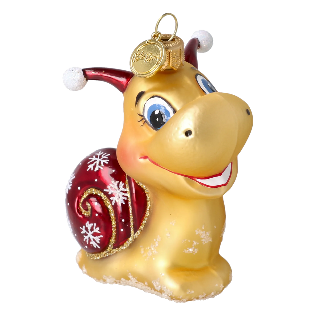 Curious Snail in Honey & Crimson | Hand-Painted Glass Ornament | Blubom 2027-052