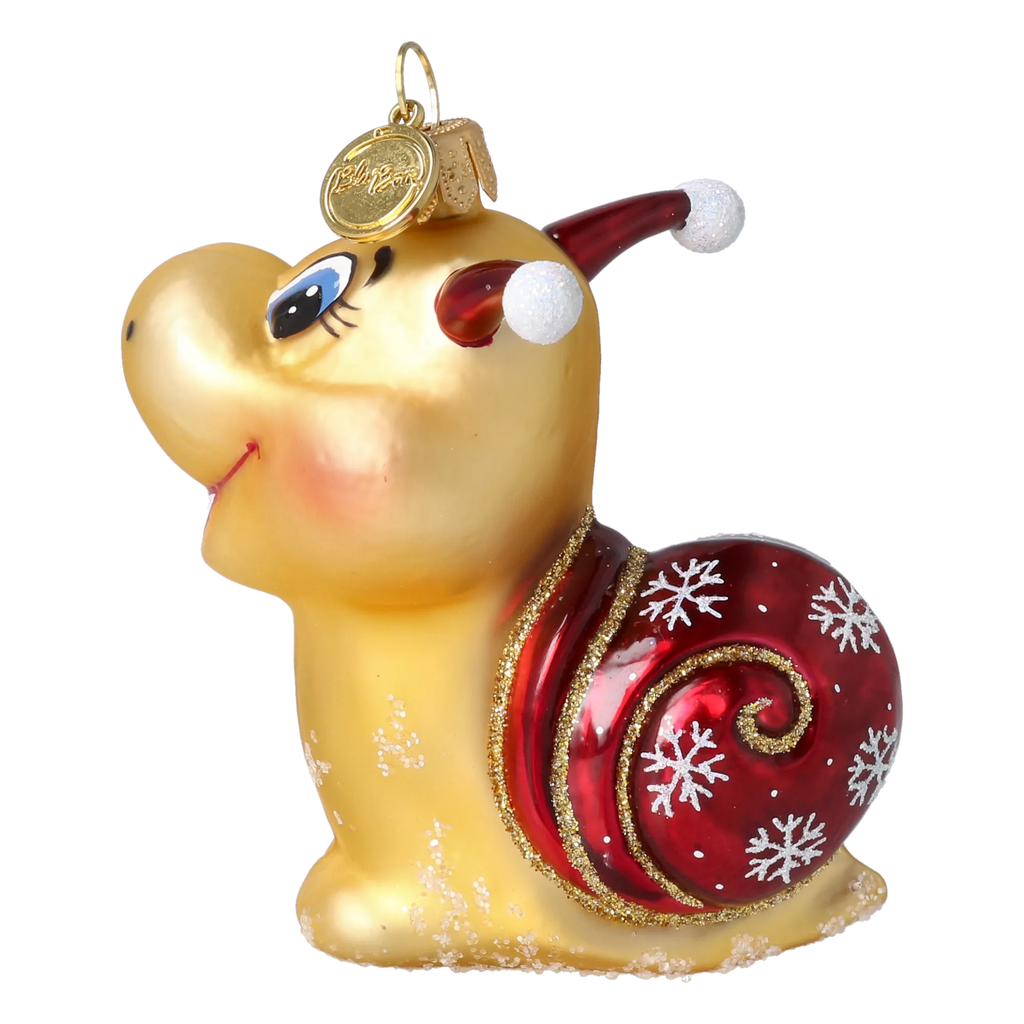 Curious Snail in Honey & Crimson | Hand-Painted Glass Ornament | Blubom 2027-052