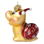 Curious Snail in Honey & Crimson | Hand-Painted Glass Ornament | Blubom 2027-052