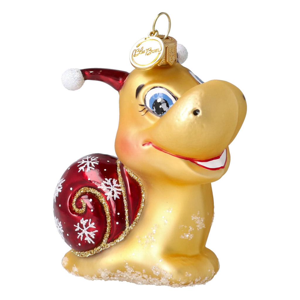 Curious Snail in Honey & Crimson | Hand-Painted Glass Ornament | Blubom 2027-052