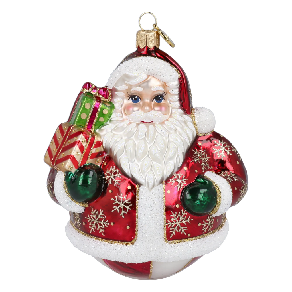 Roly-Poly Santa in Ruby | Hand-Painted Glass Ornament | Blubom 2027-054