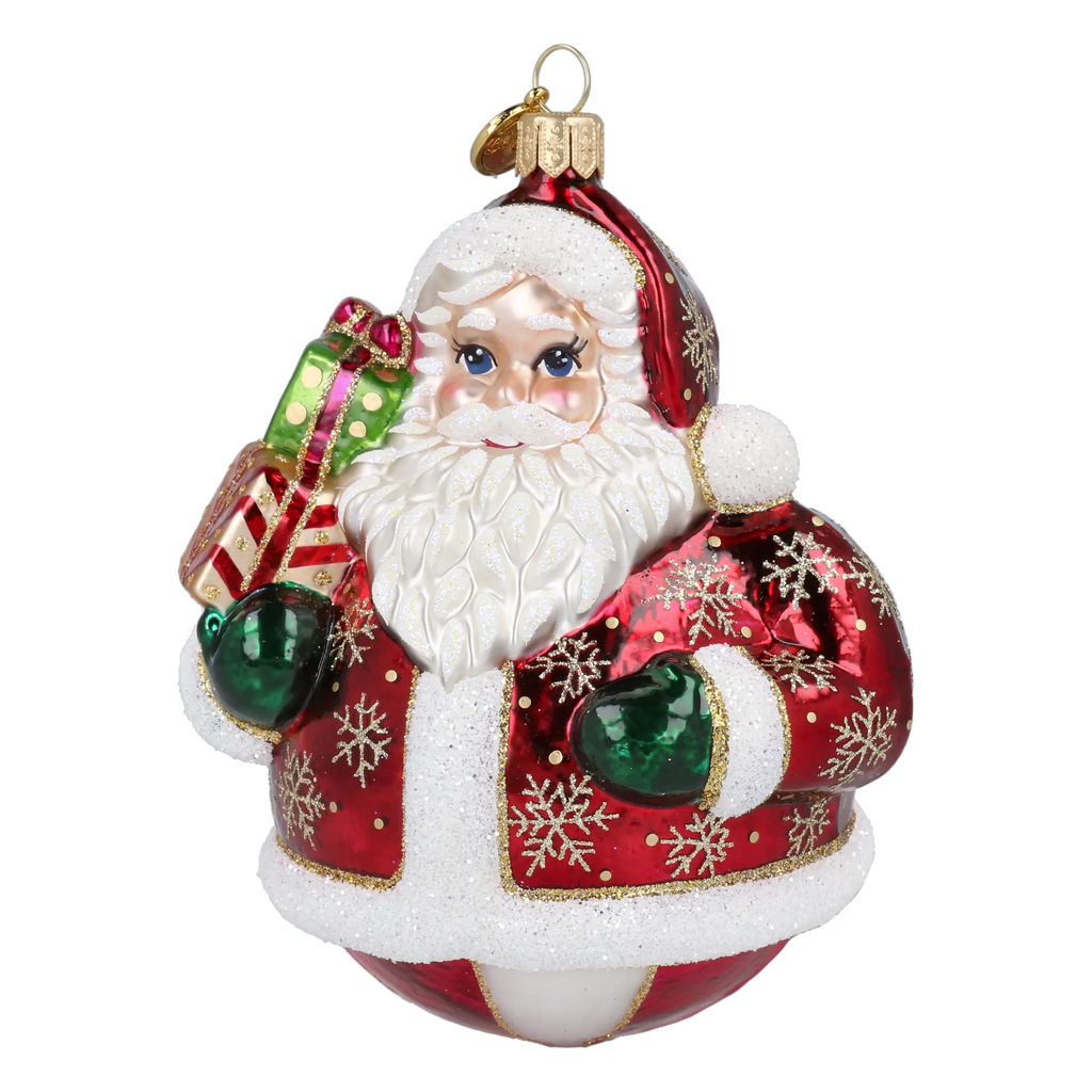 Roly-Poly Santa in Ruby | Hand-Painted Glass Ornament | Blubom 2027-054