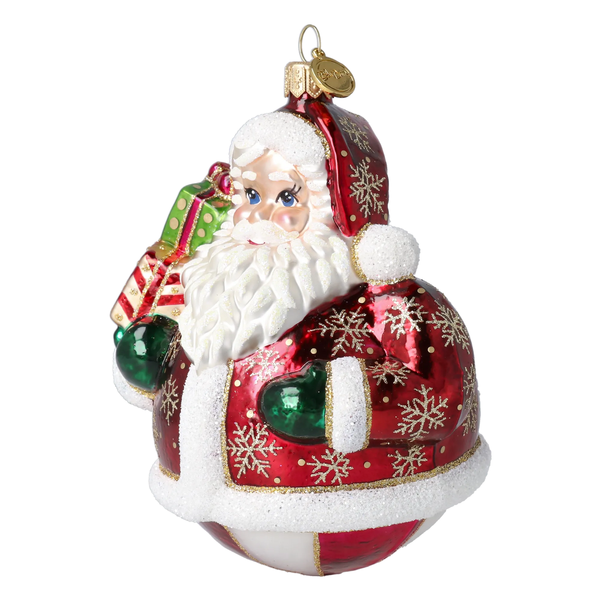 Roly-Poly Santa in Ruby | Hand-Painted Glass Ornament | Blubom 2027-054