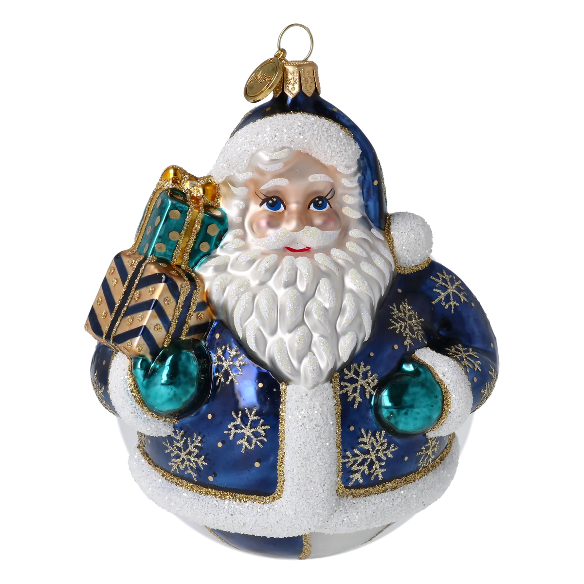 Roly-Poly Santa in Navy Blue | Hand-Painted Glass Ornament | Blubom 2027-055