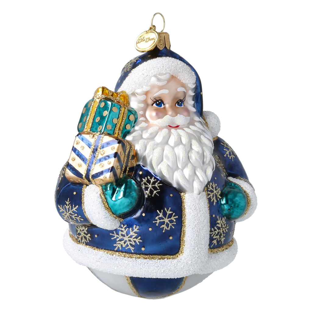 Roly-Poly Santa in Navy Blue | Hand-Painted Glass Ornament | Blubom 2027-055