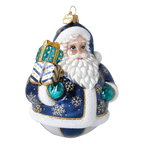Roly-Poly Santa in Navy Blue | Hand-Painted Glass Ornament | Blubom 2027-055