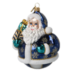 Roly-Poly Santa in Navy Blue | Hand-Painted Glass Ornament | Blubom 2027-055