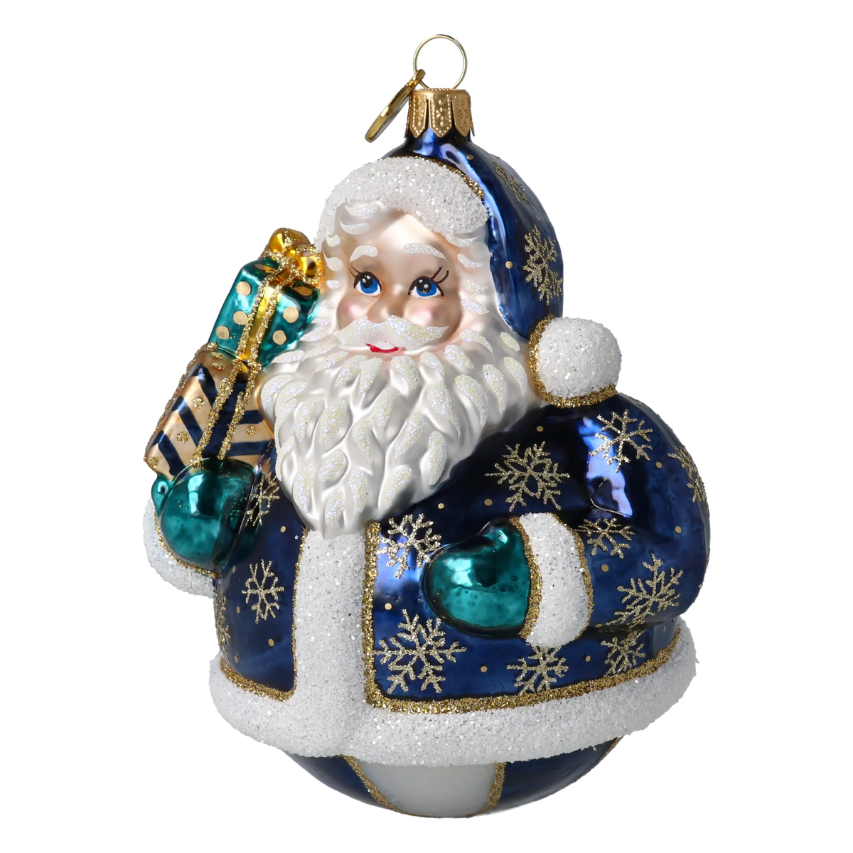Roly-Poly Santa in Navy Blue | Hand-Painted Glass Ornament | Blubom 2027-055