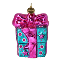 Bundled Gift in Teal & Fuchsia | Hand-Painted Glass Ornament | Blubom 2027-056