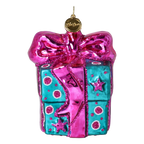 Bundled Gift in Teal & Fuchsia | Hand-Painted Glass Ornament | Blubom 2027-056