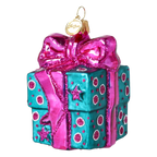 Bundled Gift in Teal & Fuchsia | Hand-Painted Glass Ornament | Blubom 2027-056