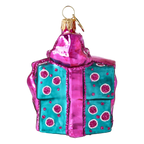 Bundled Gift in Teal & Fuchsia | Hand-Painted Glass Ornament | Blubom 2027-056