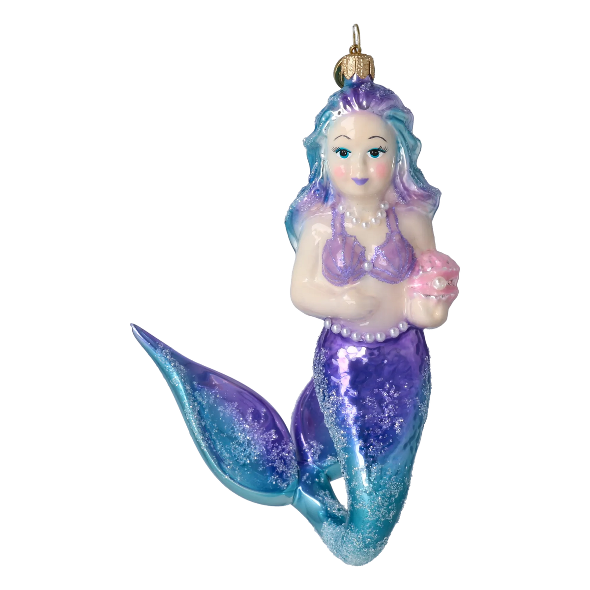 Mermaid's Shell in Violet and Teal | Hand-Painted Glass Ornament | Blubom 2027-057
