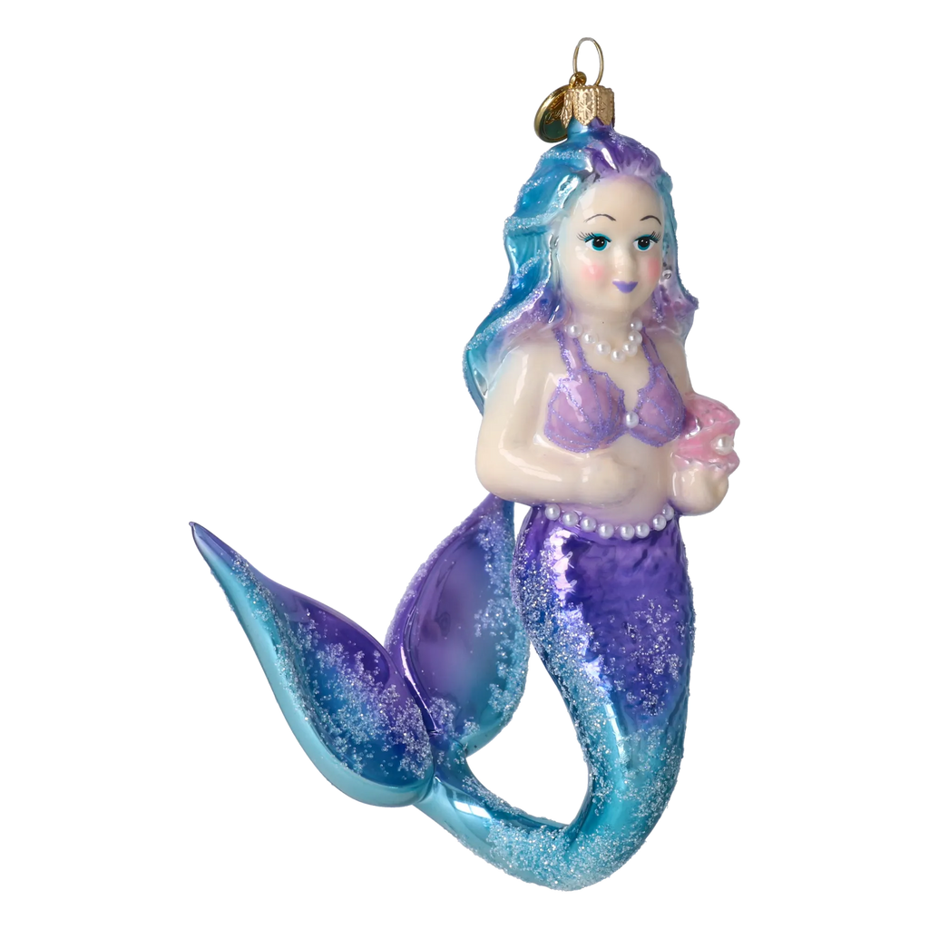 Mermaid's Shell in Violet and Teal | Hand-Painted Glass Ornament | Blubom 2027-057