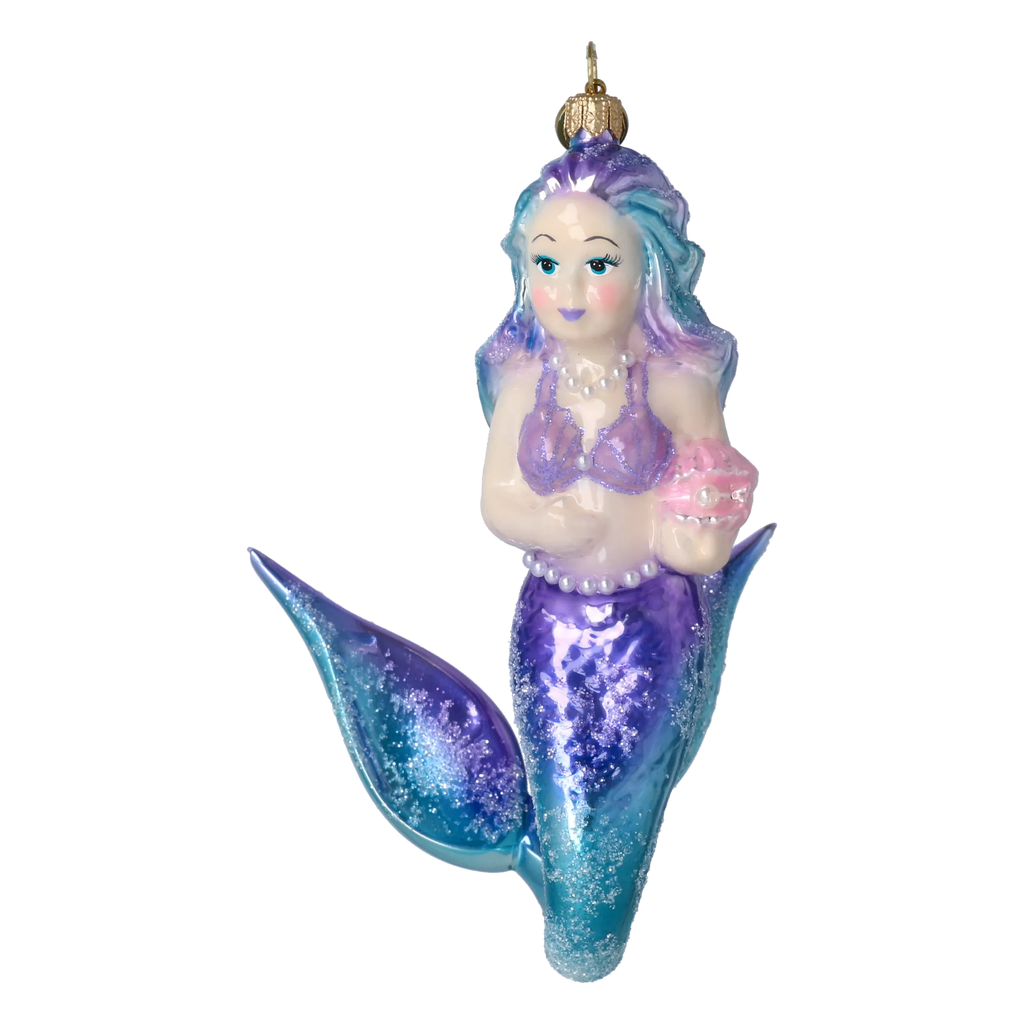 Mermaid's Shell in Violet and Teal | Hand-Painted Glass Ornament | Blubom 2027-057