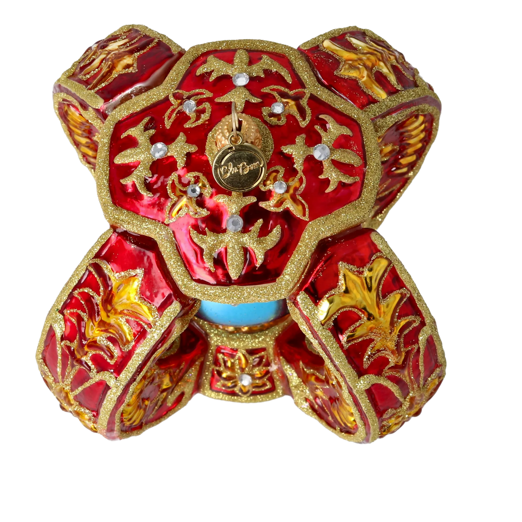 Ruby Azure Solstice | Hand-Painted Glass Ornament | Blubom 2026-147
