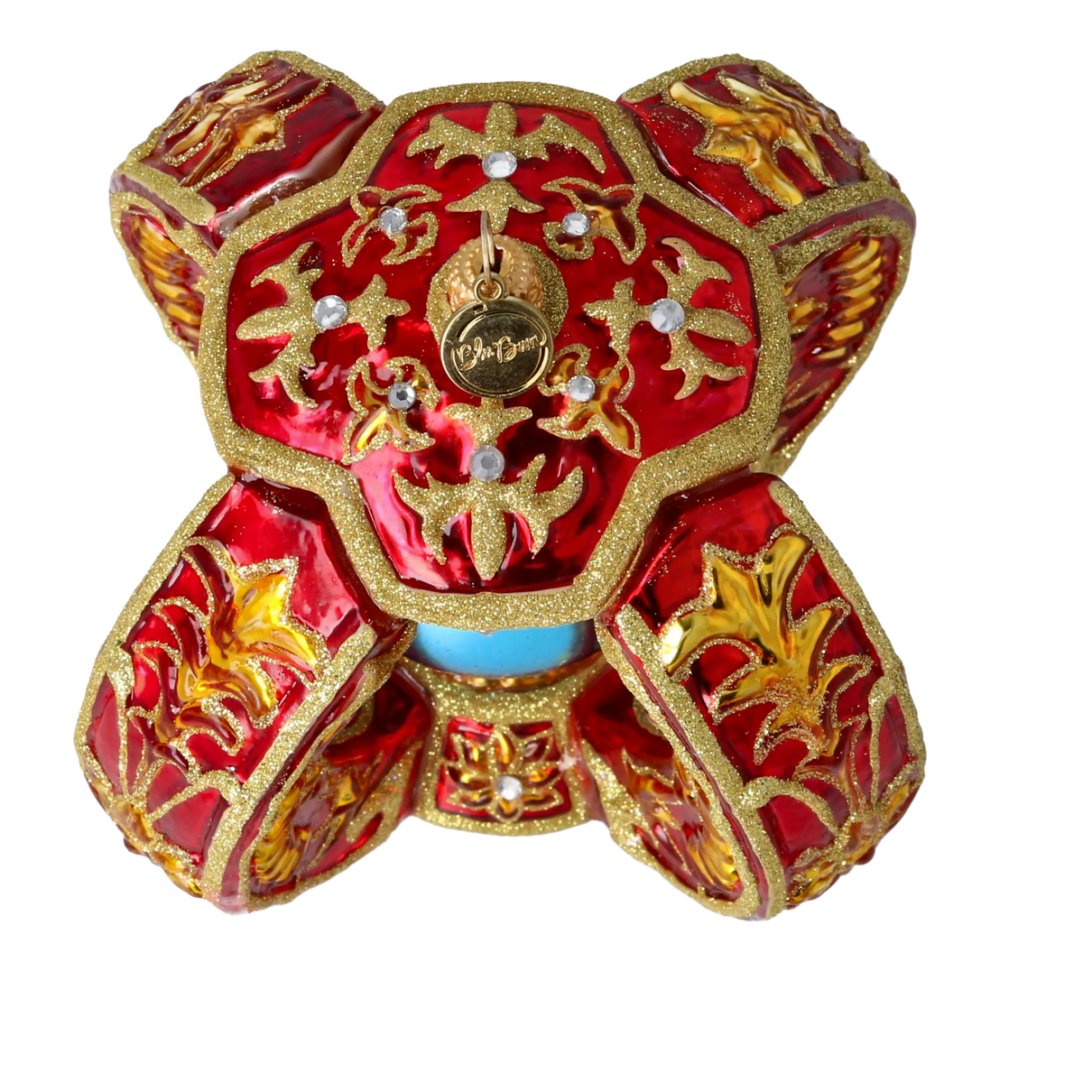 Ruby Azure Solstice | Hand-Painted Glass Ornament | Blubom 2026-147