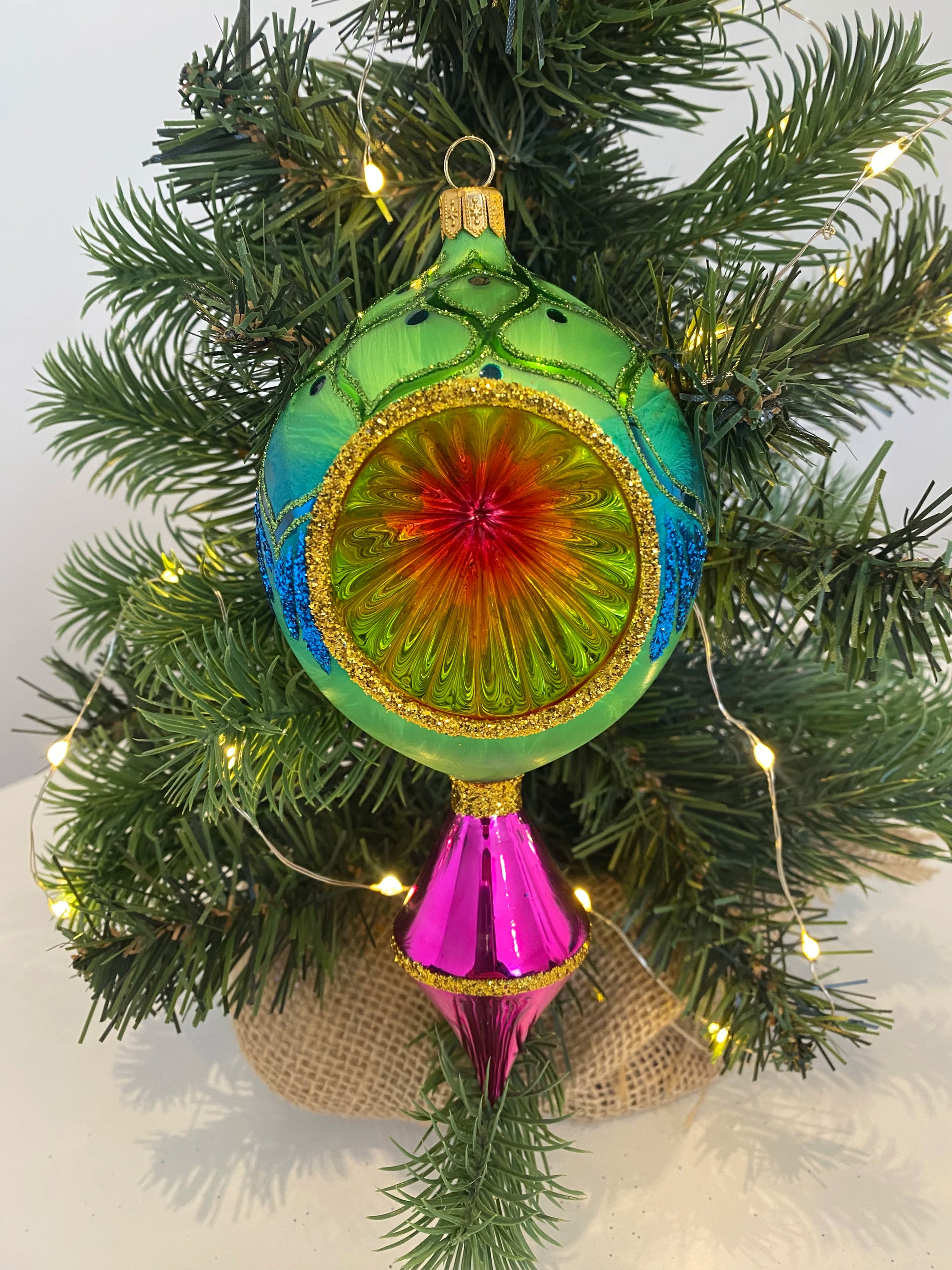 Emerald Glow Retro Glass Reflector Ornament  Handmade Glass Christmas ornament