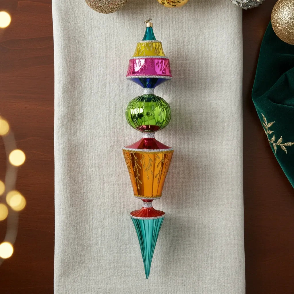 Ruby Azure Solstice | Hand-Painted Glass Ornament | Blubom 2026-147