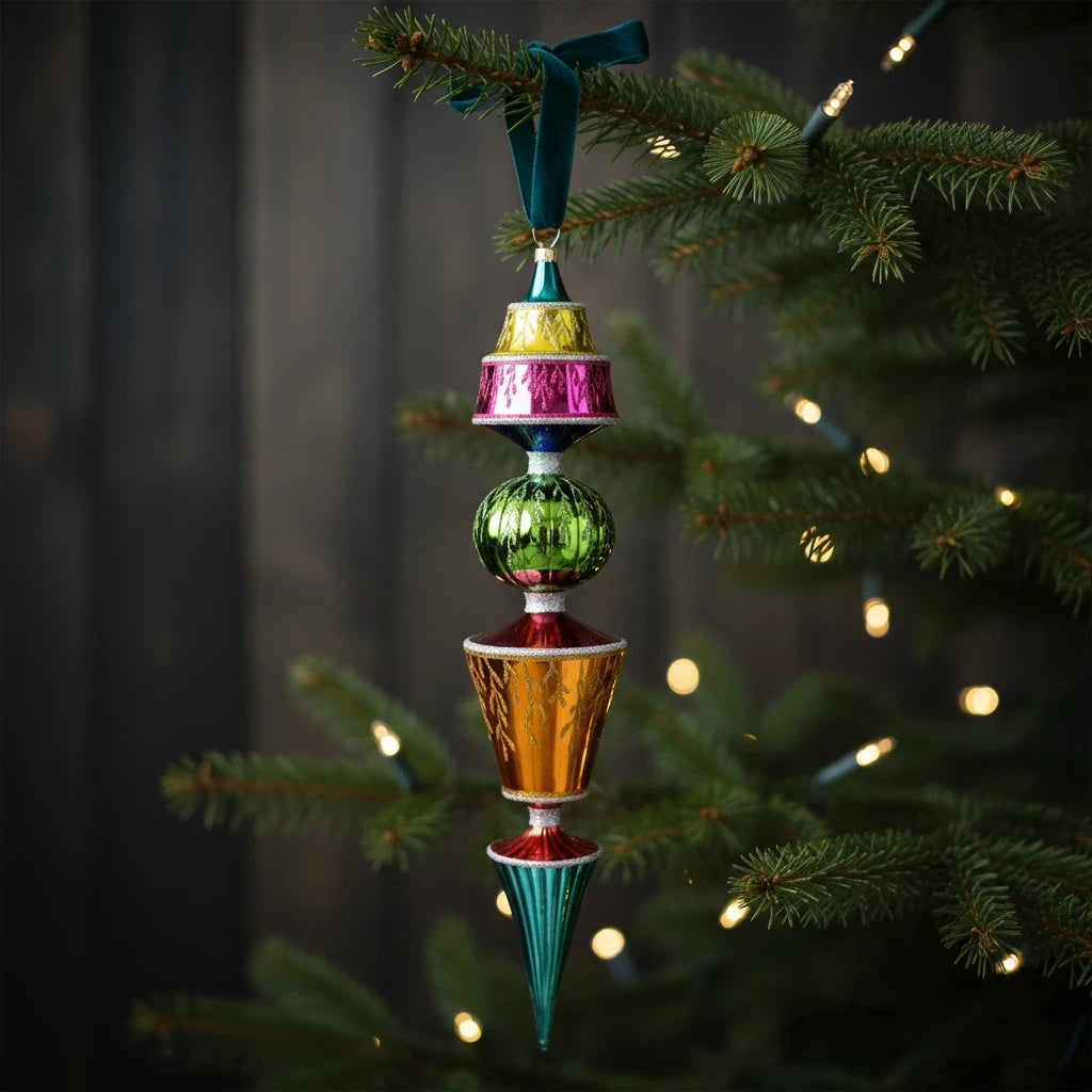 Ruby Azure Solstice | Hand-Painted Glass Ornament | Blubom 2026-147