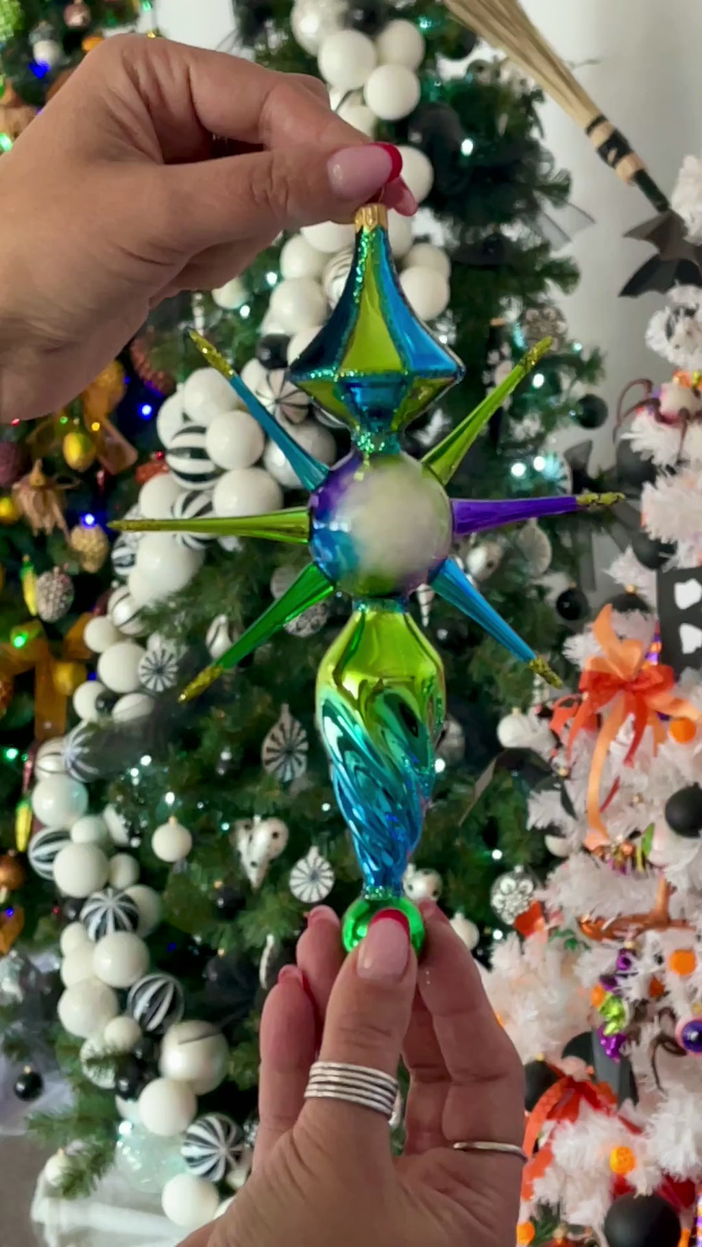 Sapphire Zenith Drift | Hand-Painted Glass Ornament | Blubom 2026-089