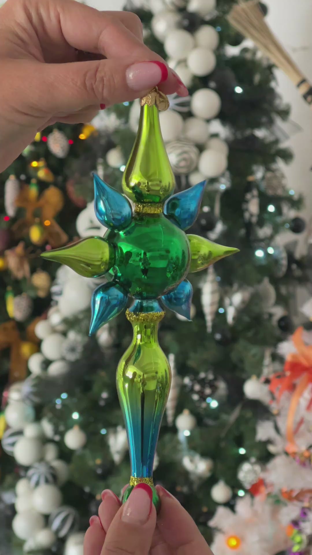 Viridian Zenith Echo | Hand-Painted Glass Ornament | Blubom 2026-095
