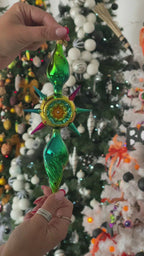 Emerald Zenith Flare | Hand-Painted Glass Ornament | Blubom 2026-085