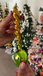 Gilded Verdant Cadence | Hand-Painted Glass Ornament | Blubom 2026-137