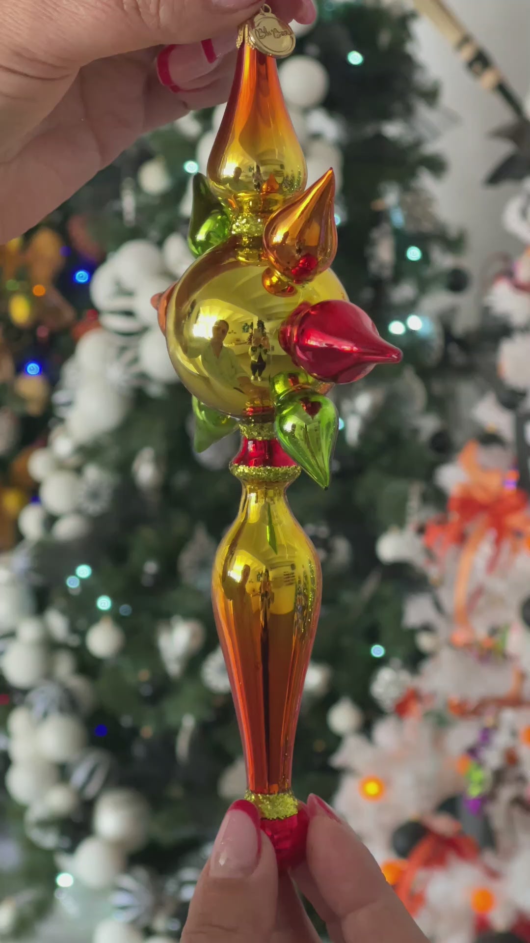 Amber Solstice Zenith | Hand-Painted Glass Ornament | Blubom 2026-096