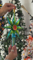 Load and play video in Gallery viewer, Emerald Radiance Christmas Star Topper. Handmade Glass Christmas ornament.
