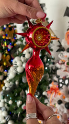 Crimson Solstice Vigil | Hand-Painted Glass Ornament | Blubom 2026-074